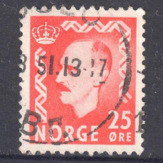 Norway 1950 - 1951 25 Ore Red King Haakon VII Stamp - Perf:13