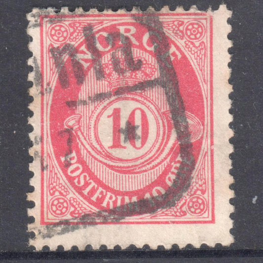 Norway 1910 10 Ore Red Posthorn Stamp - Perf:14.5x13.5