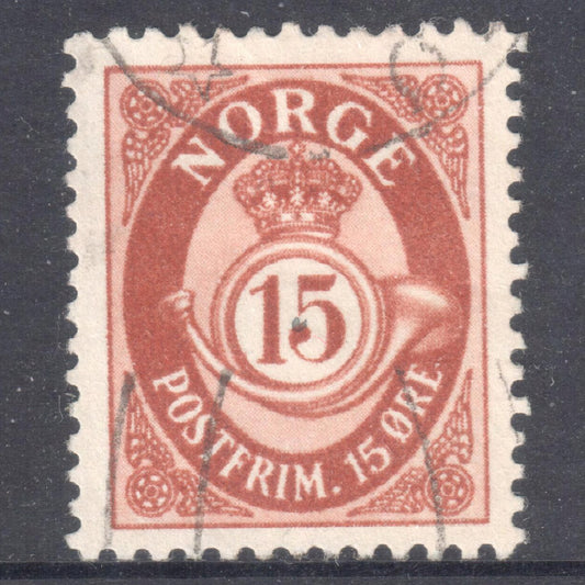 Norway 1951 - 1952 15 Ore Brown Posthorn Stamp - Perf:13