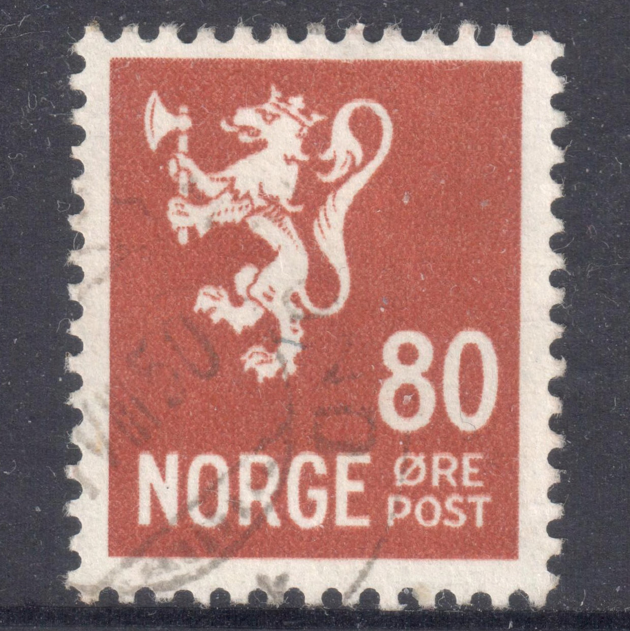 Norway 1946 80 Ore Brown National Arms Stamp - Perf:13