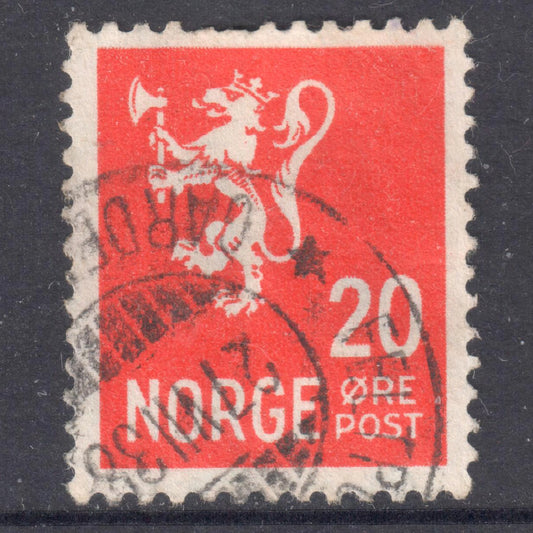 Norway 1940 - 1941 20 Ore Red National Arms Stamp - Perf:13x13.5