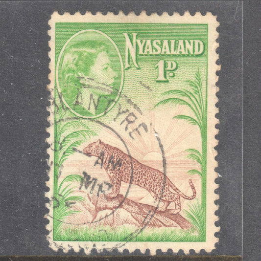 Nyasaland 1953 1 Penny Green/Dark Brown Queen Elizabeth II Stamp - Perf:12