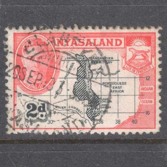 Nyasaland 1945 2 Pence Scarlet 1945 King George VI Stamp - Perf:12