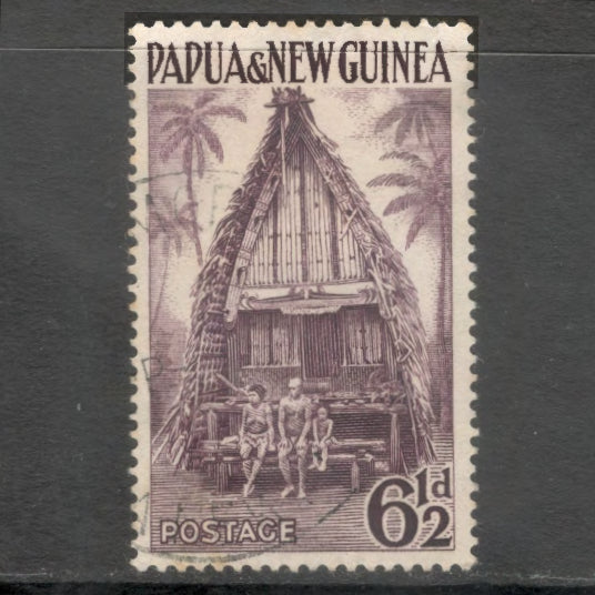 New Guinea PNG 1952 6 1/2d Darl Violet Chief's Hut Local Motives Stamp
