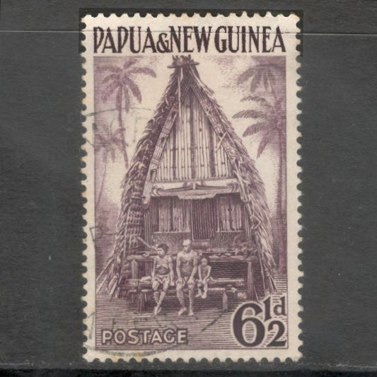 New Guinea PNG 1952 6 1/2d Darl Violet Chief's Hut Local Motives Stamp