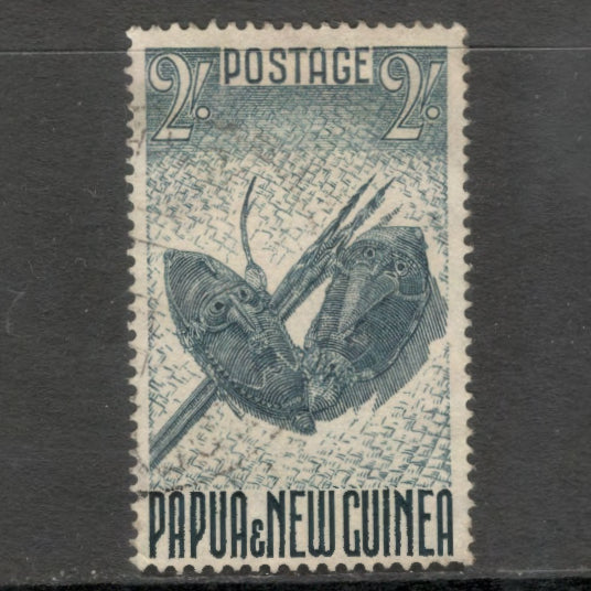 New Guinea PNG 1952 2/- Blue Tribal Artifacts Local Motives Stamp