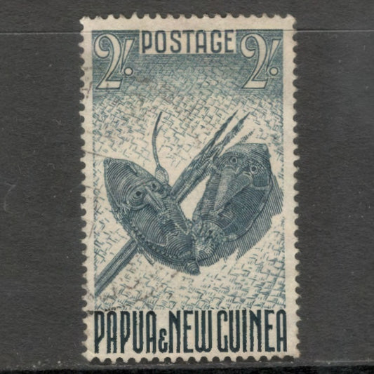New Guinea PNG 1952 2/- Blue Tribal Artifacts Local Motives Stamp