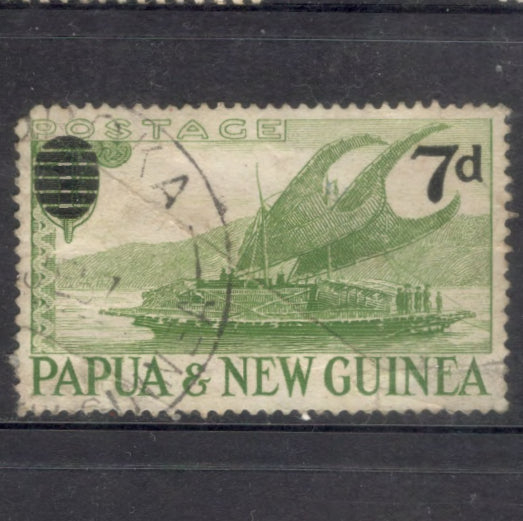 New Guinea PNG 1957-1959 7d / 1s Issues of 1952 Surcharged Green Stamp