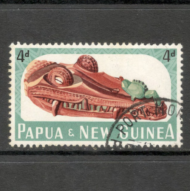 New Guinea PNG 1965 4d Multicoloued Sepik Canoe Prows in Port Moresby Museum Stamp