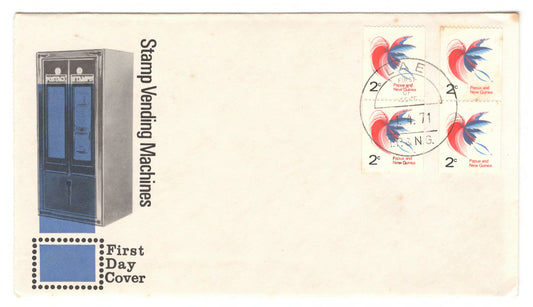 New Guinea PNG 1971 Stamp Vending Machines Bird of Paradise Imperforated Vertical First Day Cover FDC