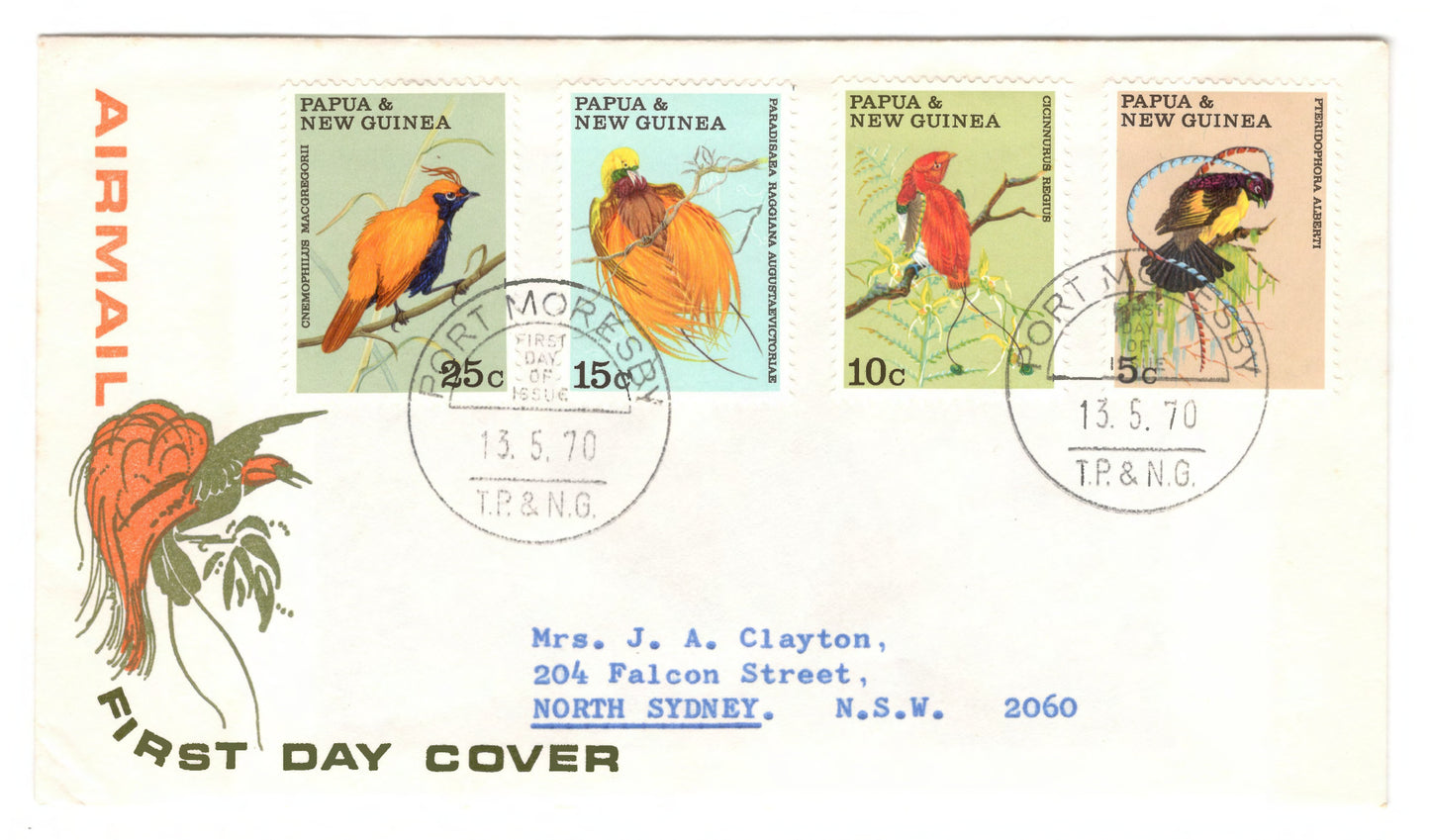 New Guinea PNG 1970 Fauna Conservation Birds of Paradise First Day Cover FDC