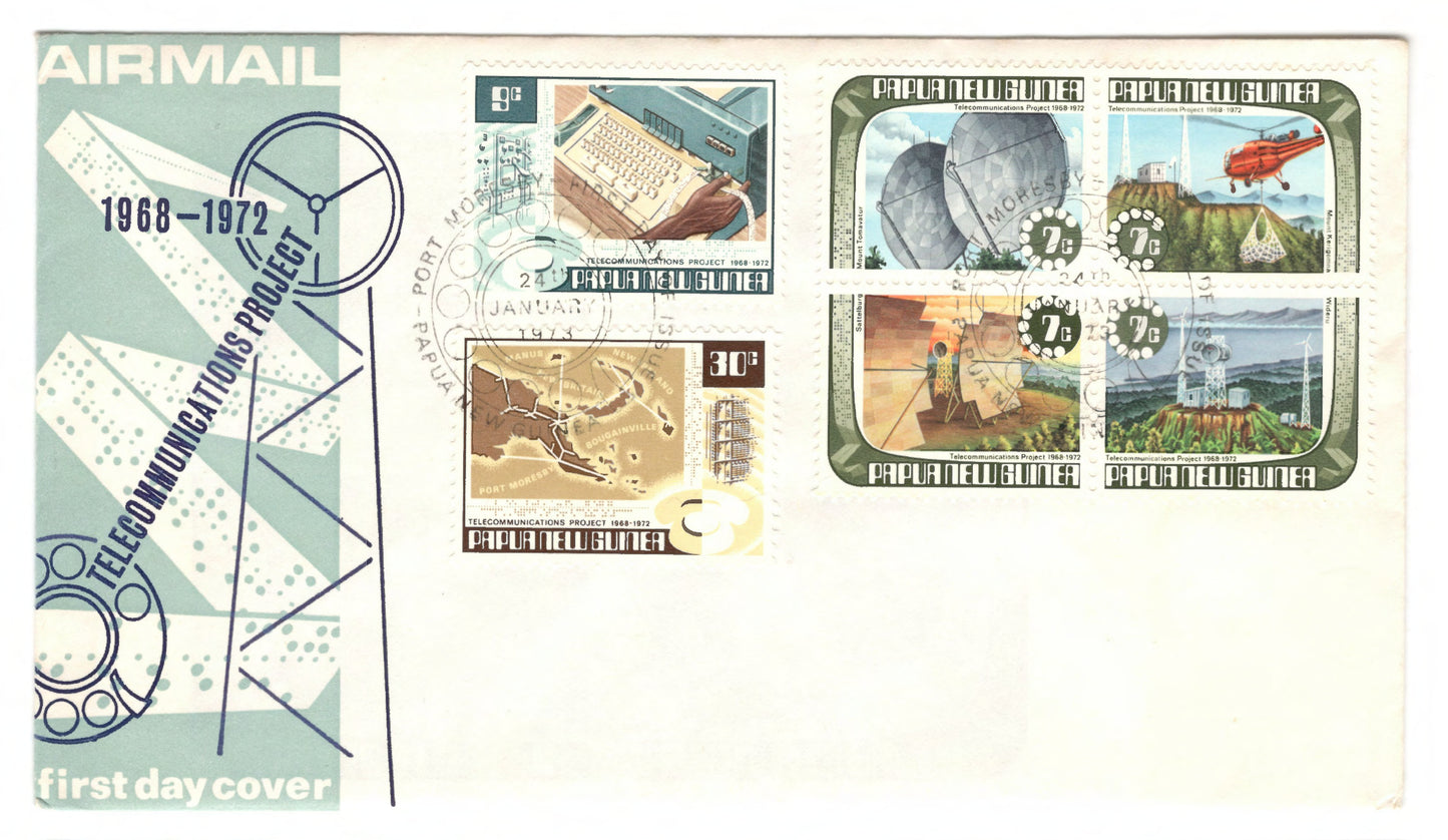 New Guinea PNG 1973 Completion of Telecommunications Project First Day Cover FDC