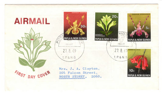 New Guinea PNG 1969 Flora Conservation Orchids First Day Cover FDC