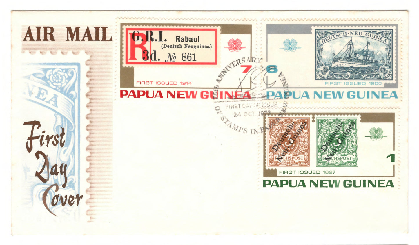 New Guinea PNG 1973 75th Anniversary of Papua New Guinea Stamps First Day Cover FDC