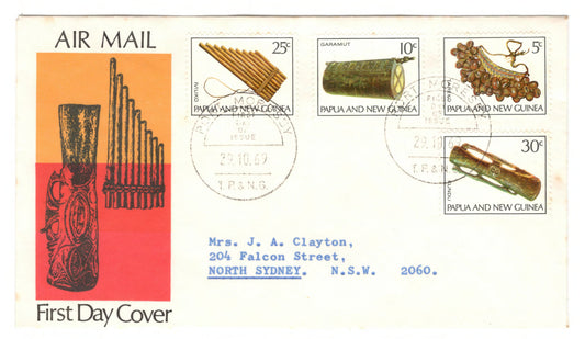 New Guinea PNG 1969 Musical Instruments First Day Cover FDC