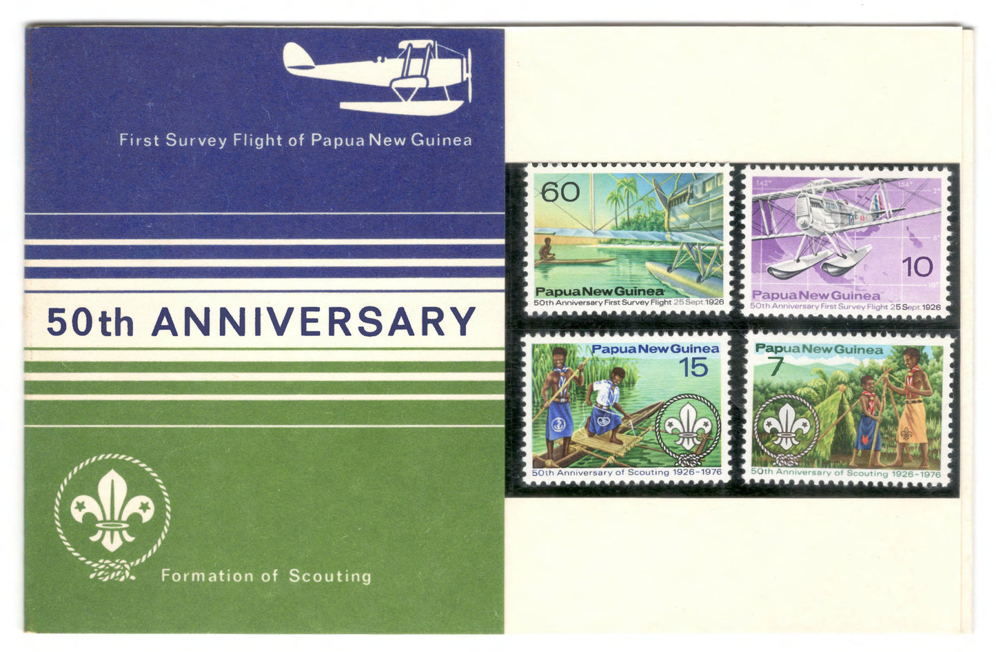New Guinea PNG 1976 First Survey Flight And Scouting Stamp Pack of 4 Stamps