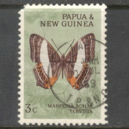 New Guinea PNG 1966 - 1967 3 Cent Multicoloured Butterflies Stamp - Perfin: 11.75