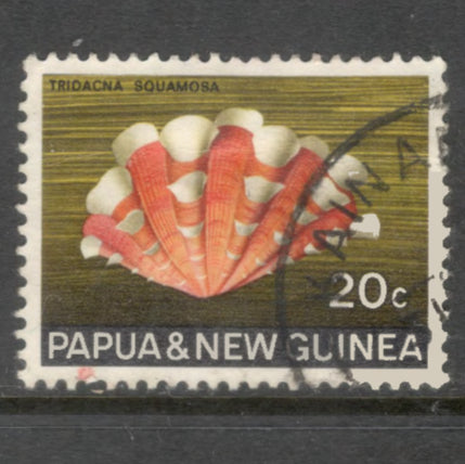 New Guinea PNG 1968 - 1969 20 Cent Multicoloured Seashells Stamp - Perfin: 12.5x12.25