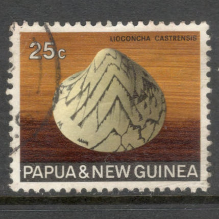 New Guinea PNG 1968 - 1969 25 Cent Multicoloured Seashells Stamp - Perfin: 12.5x12.25