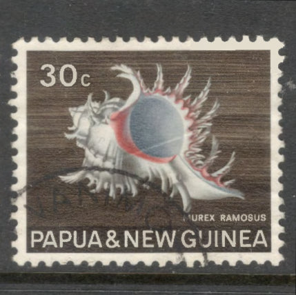 New Guinea PNG 1968 - 1969 30 Cent Multicoloured Seashells Stamp - Perfin: 12.5x12.25