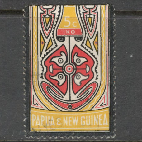 New Guinea PNG 1969 5 Cent Multicoloured Folklore Elema Art Stamp - Perfin: 12.75x14.0