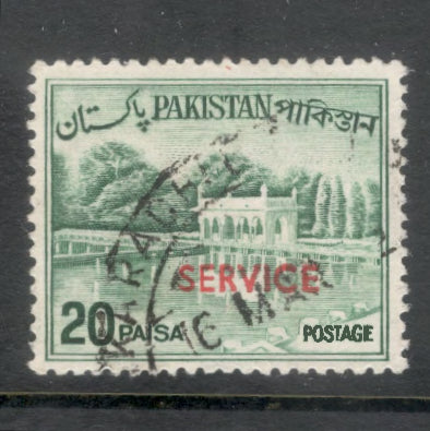 Pakistan 1963 -1970 20 Paisa Green Local Motives Pakistan Overprinted "SERVICE" Official Stamp