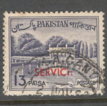 Pakistan 1963 -1970 13 Paisa Violet Local Motives Bengali Writing Redrawn Pakistan Postage Stamps of 1962-1965 Overprinted SERVICE - Perfin 14.0