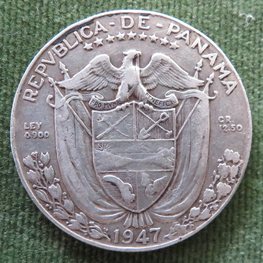 Panama 1947 1/2 Balboa Silver Coin - VF