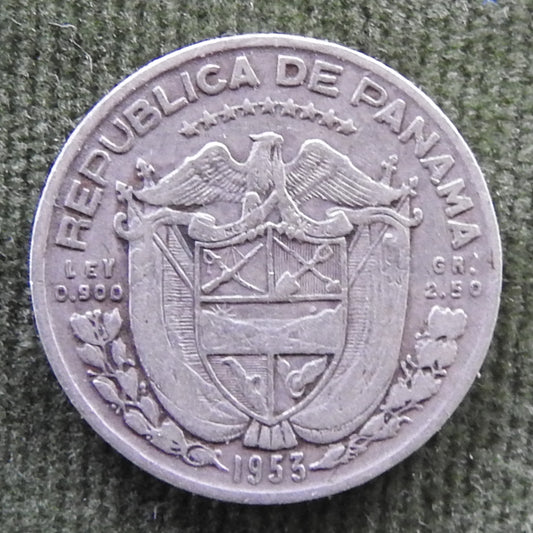 Panama 1953 1/10 Balboa Silver Coin Bust Of Vasco Nunez de Balboa