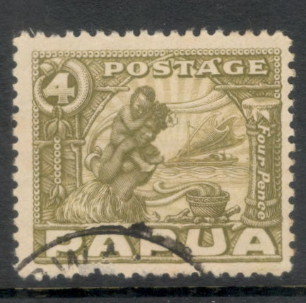 Papua 1932 4d Olive Mother & Child Local Motif Stamp - Perf: 11