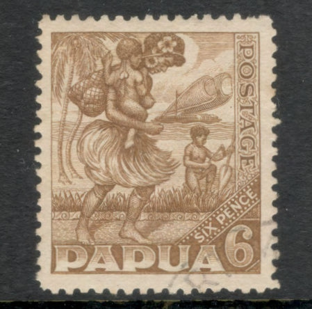 Papua 1932 6d Olive Brown Mother With Child Local Motif Stamp - Perf: 11
