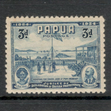 Papua 1934 3d Blue 50th Anniversary of British Protectorate Stamp
