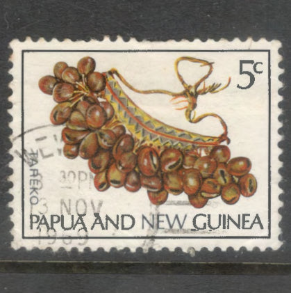 New Guinea PNG 1969 5 Cents Multicoloured Musical Instruments Stamp - Perfin: 12.5x12.25