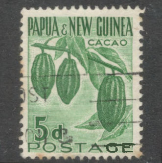New Guinea PNG 1952 - 1960 5d 5 Pence Green Local Motives Theobroma Cacao Stamp - Perfin: 14.0