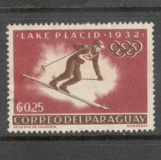 Paraguay 1963 0.25 Guarani Multicoloured International Cooperation in Sport 1932 Winter Olympics Stamp - Perfin: 14.0
