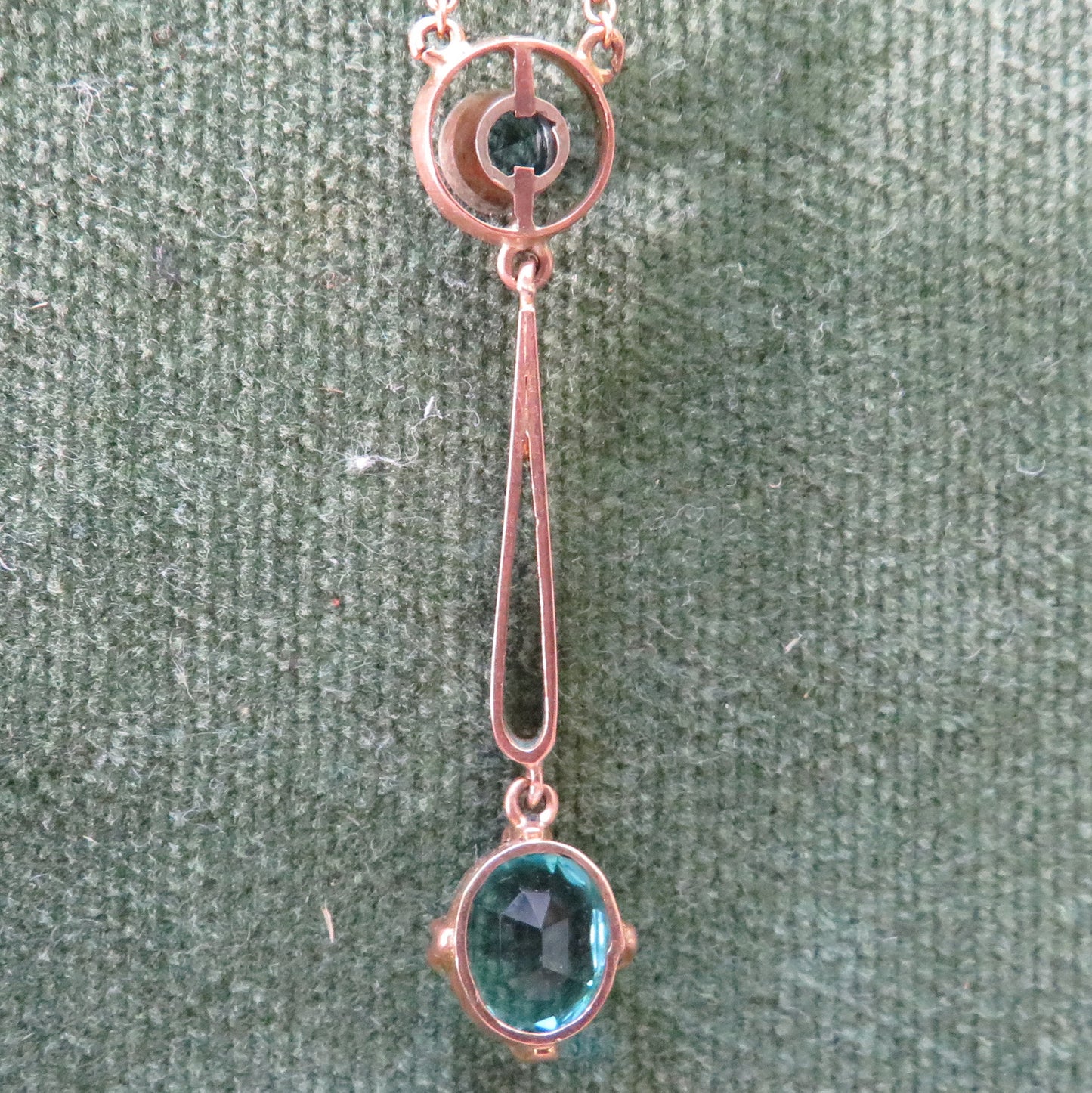 9ct Gold Articulated Tourmaline Pendant In The Form Double Drop With A Bezel Set And Larger Claw Set Stoned With Chain