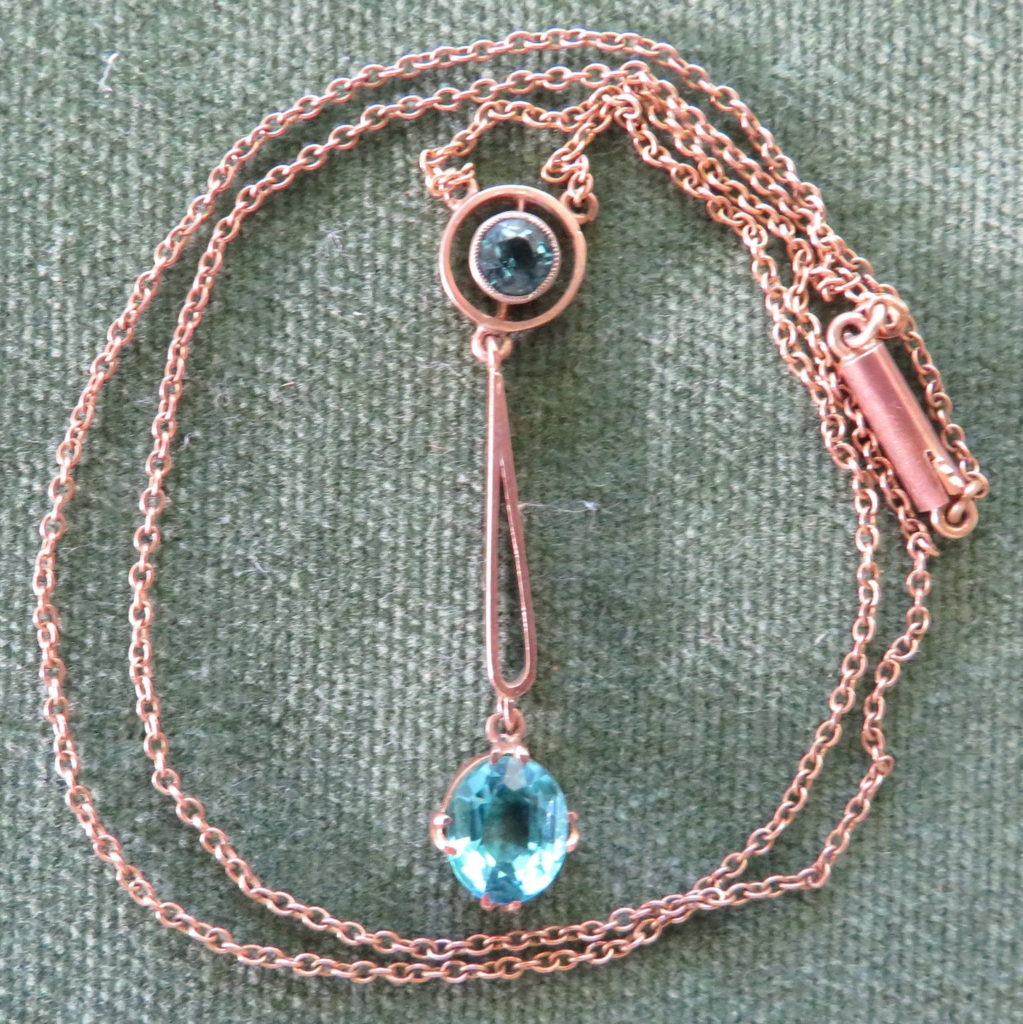 9ct Gold Articulated Tourmaline Pendant In The Form Double Drop With A Bezel Set And Larger Claw Set Stoned With Chain
