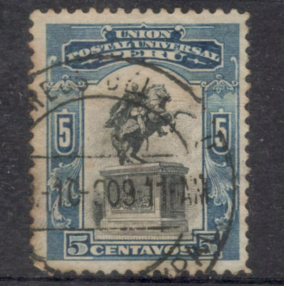 Peru 1907 -1908 5 Centavos Local Motives Blue/Black Stamp