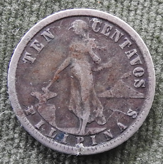 Philippines 1907 10 Centavos Coin - Circulated