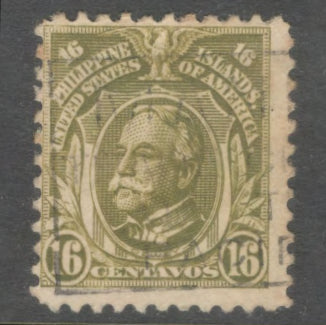 Philippines 1917 - 1931 16 Centavos Olive Green Personalities Admiral Dewey Stamp - Perfin: 11.0