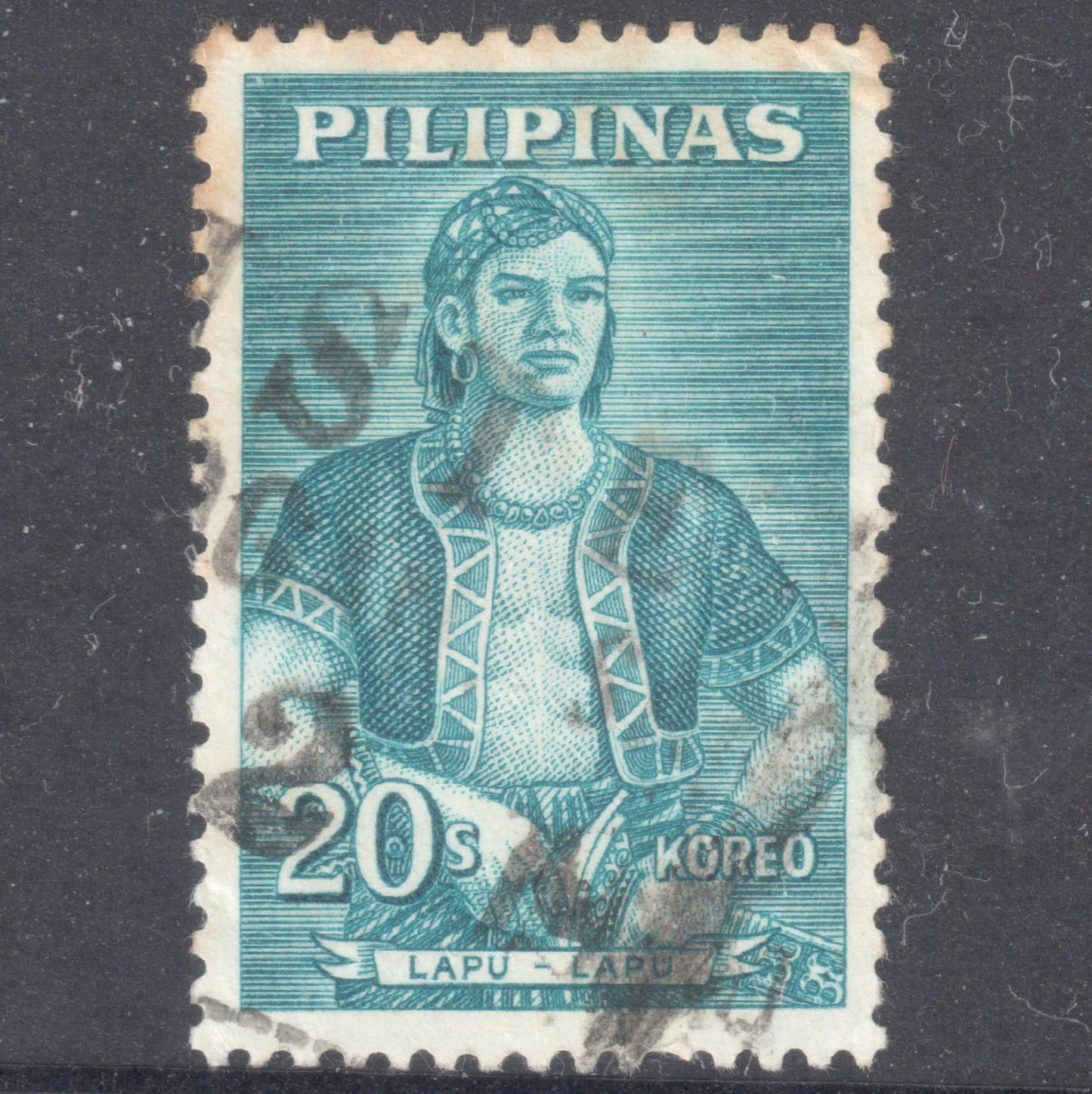 Philippines 1962 20 Sentimo Multicoloured Lapu-Lapu Stamp - Perfin:14.25