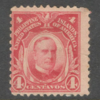 Philippines 1917 - 1931 4 Centavos Carmine Personalities William McKinley Stamp - Perfin: 11.0