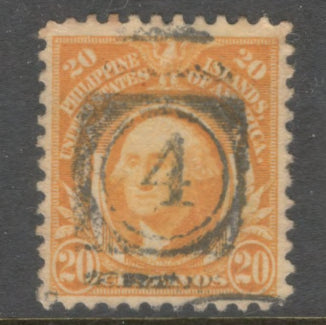 Philippines 1917 - 1931 20 Centavos Orange Personalities George Washington Stamp - Perfin: 11.0