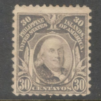 Philippines 1917 - 1931 30 Centavos Grey Personalities Benjamin Franklin Stamp - Perfin: 11.0