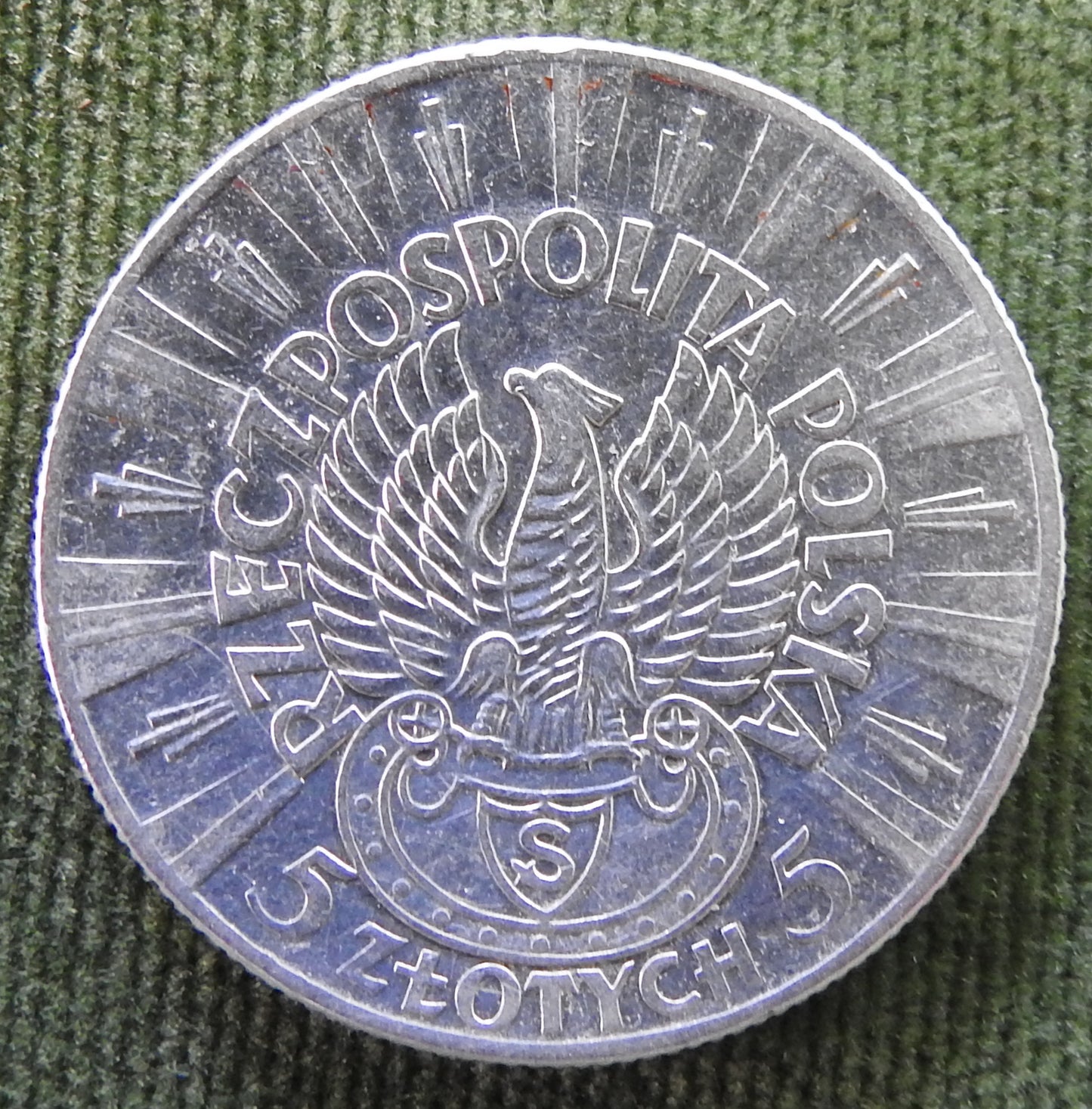 Poland 1934 5 Zlotys Bust of Jozef Pilsudski Silver Coin - Grades as Very Fine