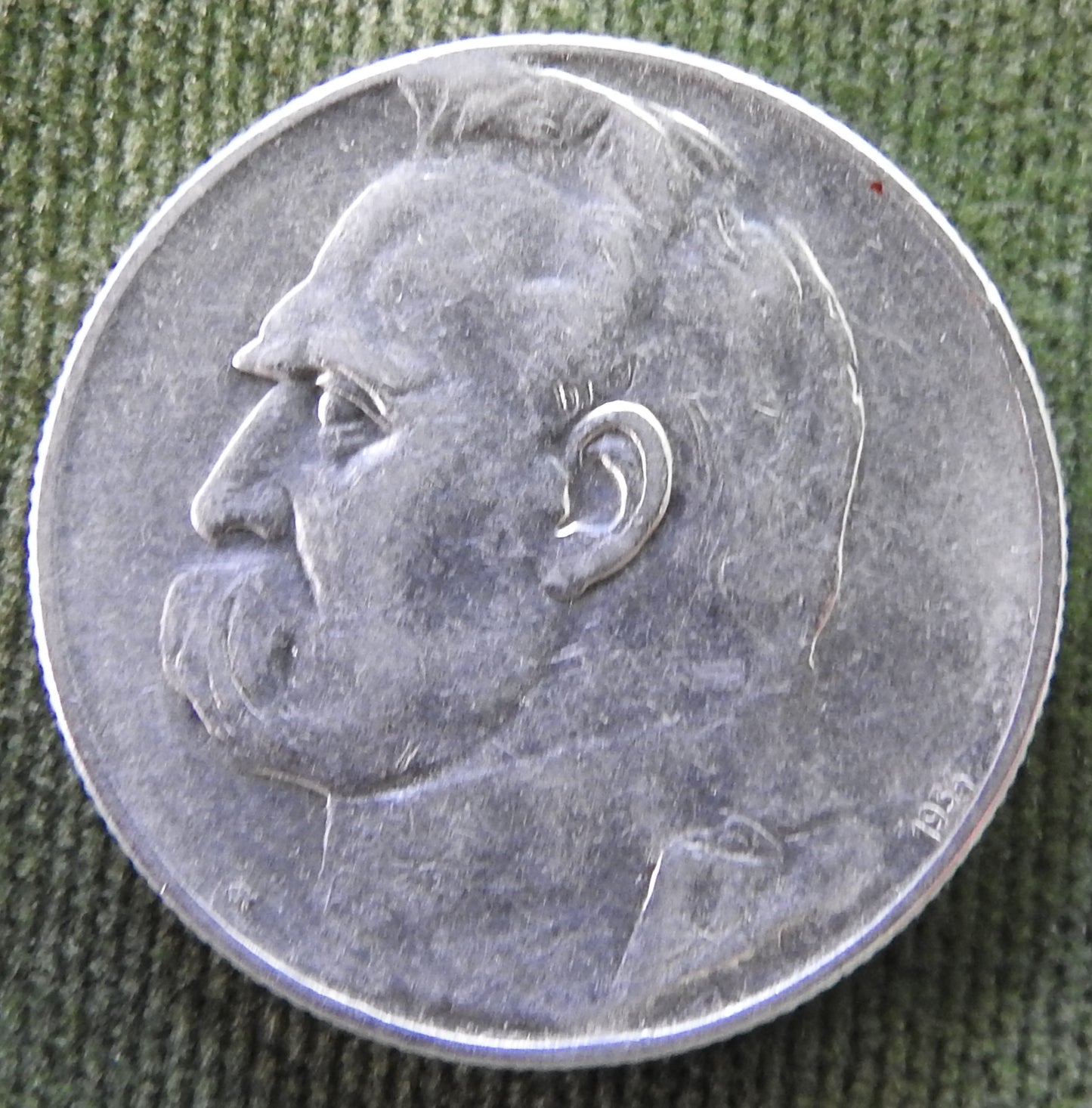 Poland 1934 5 Zlotys Bust of Jozef Pilsudski Silver Coin - Grades as Very Fine