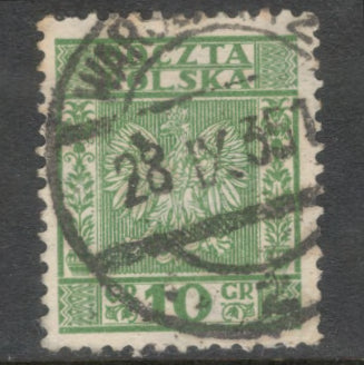 Poland Polska 1932 - 1933 10 Groschen Yellowish Green Coat of Arms of Poland - Vertical Lines in Background