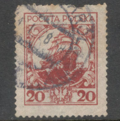 Poland Polska 1925 -1927 20 Groschen Brownish Red Galleon - Perfin 12.5