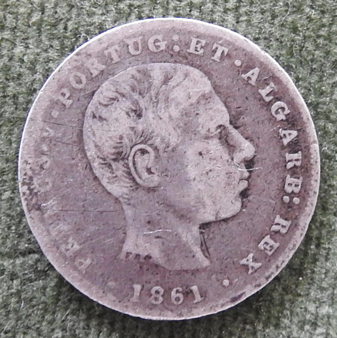 Portugal 1861 100 Reis Silver Coin King Pedro V