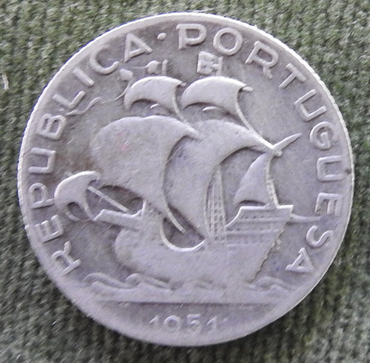Portugal 1951 2 1/2 Escudos Silver Ship Coin